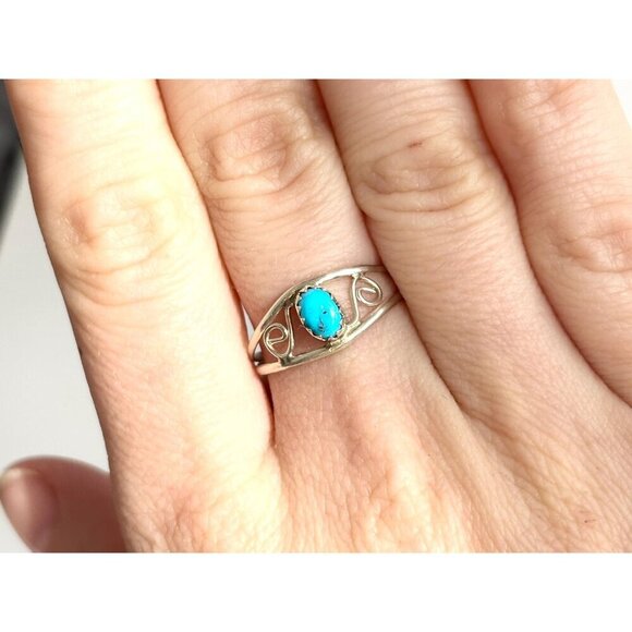 Native American Made TurquoiseVintage Southwest Style Cutout Ring - sz 8.25 - Picture 9 of 10